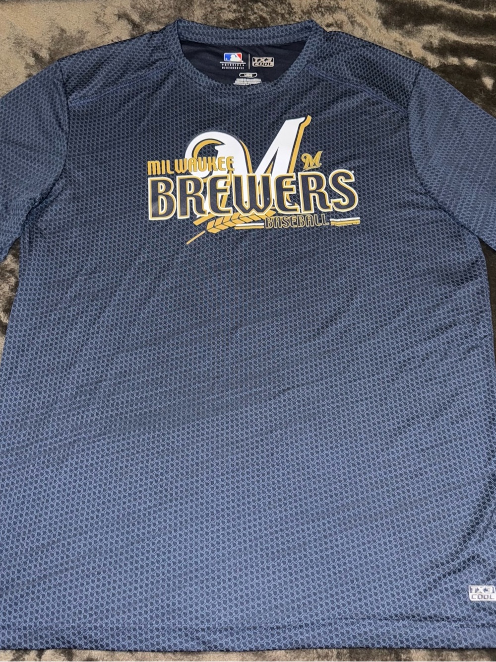 MLB Milwaukee Brewers Navy and Gold Performance Tee